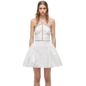 Self Portrait White Taffeta Diamante Trim Mini Dress - UK4 / US0 w Tags